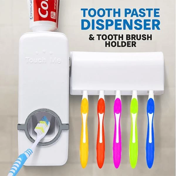 AUTOMATIC TOOTHPASTE DISPENSER WITH TOOTHBRUSH HOLDER