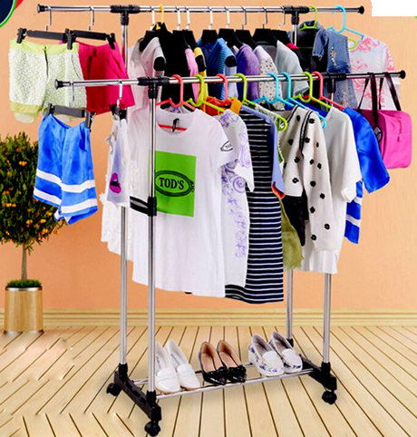Double Pole Cloth Rack - Stainless Steel